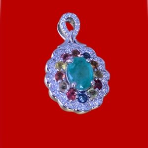 925 Sterling Silver Pendant 1.5x2.5cm with Natural Sapphire Gems
